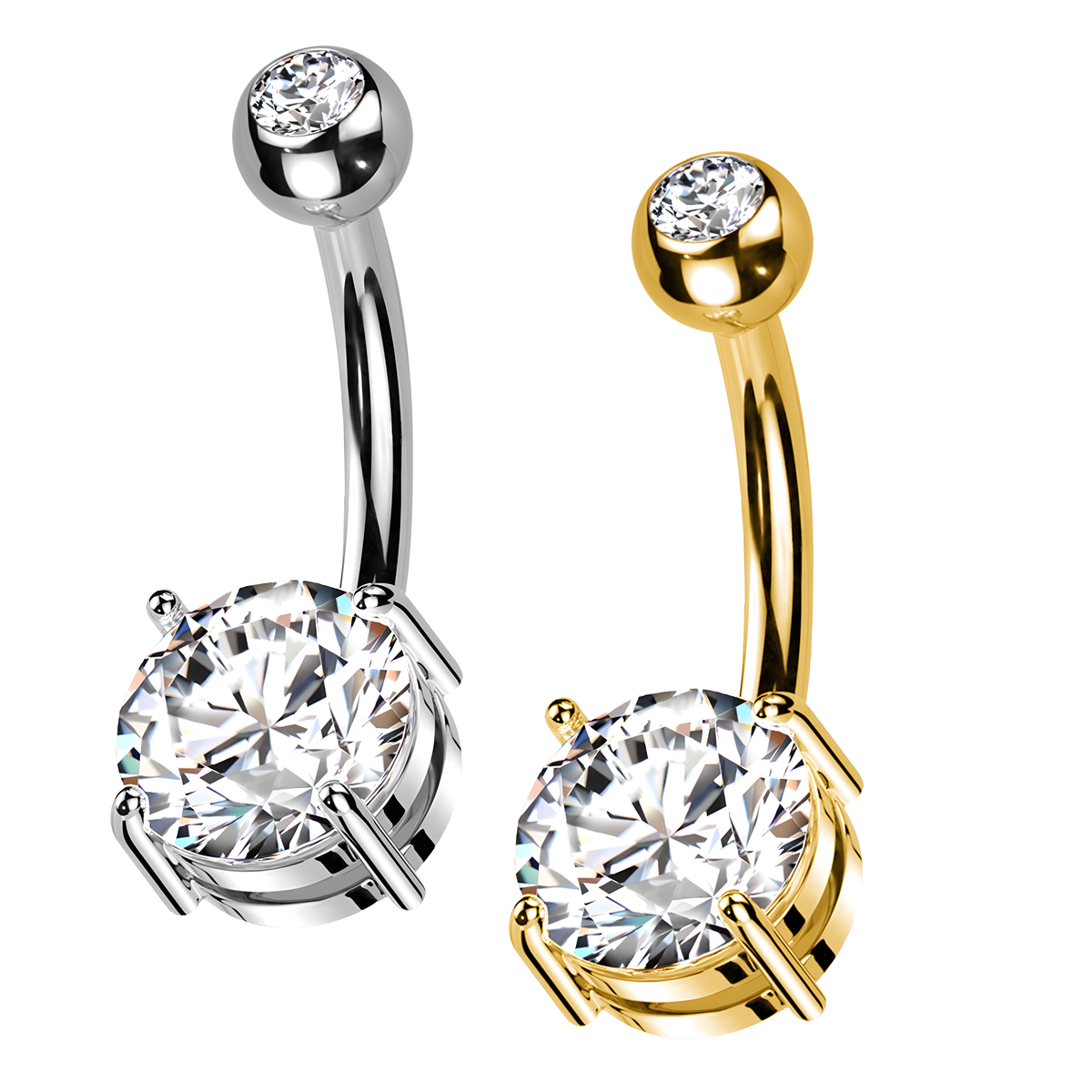 Piercing Ombelico in Titanio con doppi Cristalli a Quattro Griffe