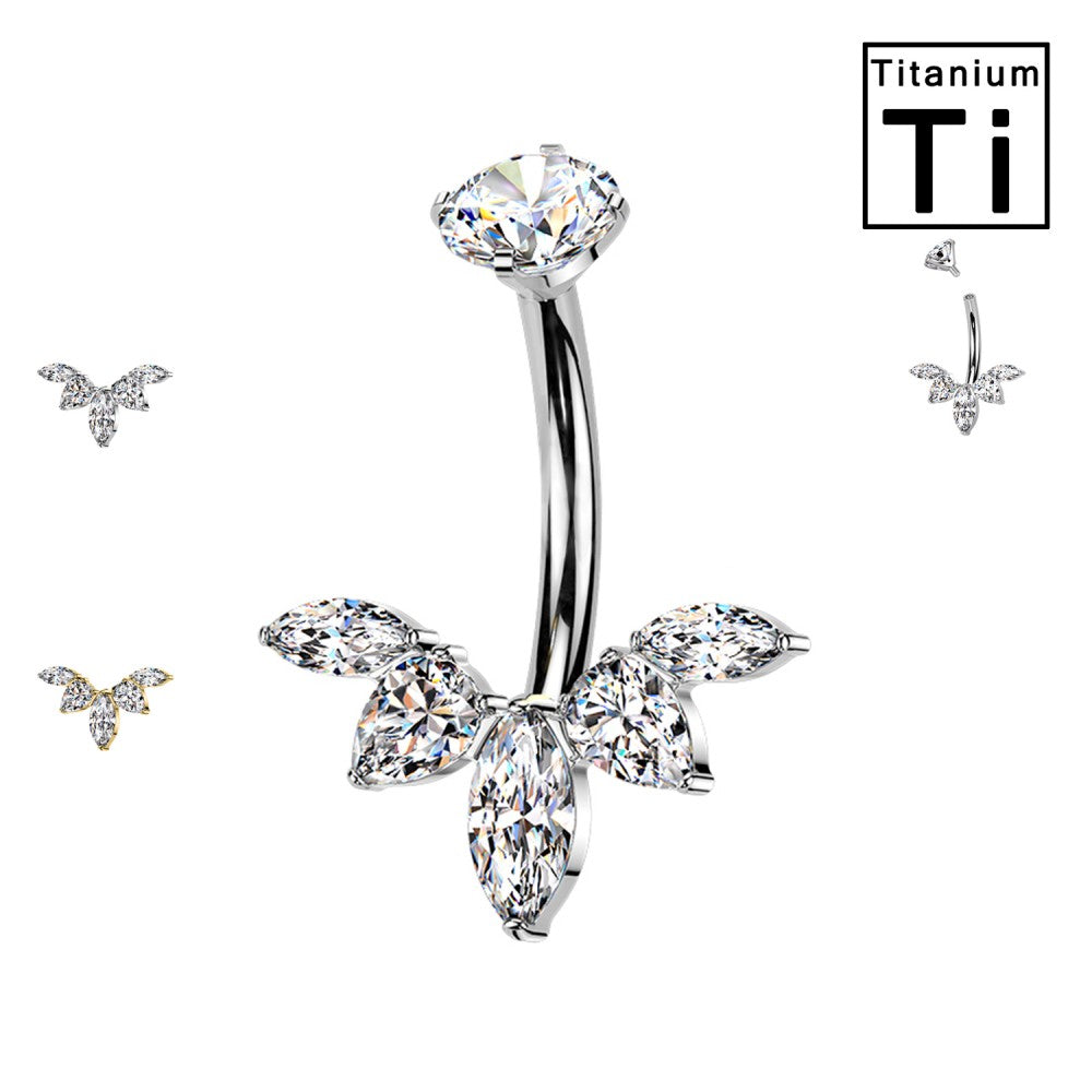 Navel Piercing Banana Titanio con Cristallo Foglia d'Acero