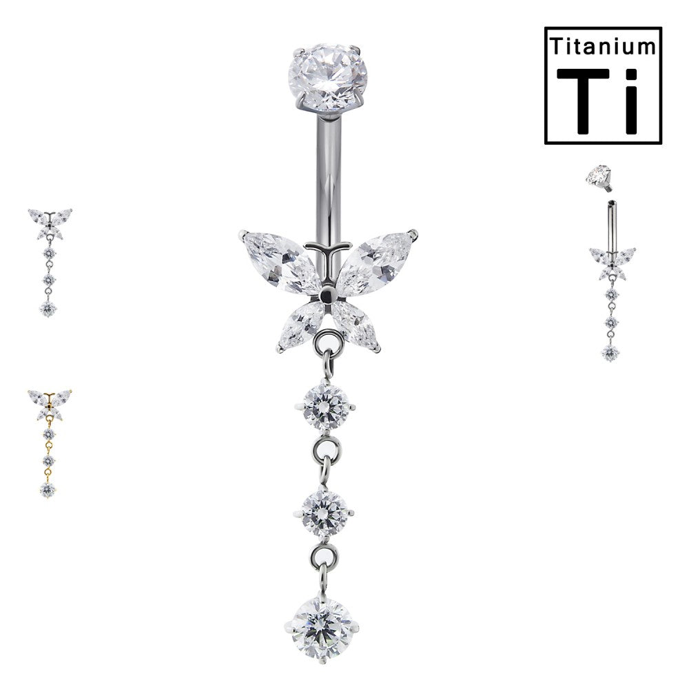 Navel Piercing Banana Ombelico Farfalla Titanio Cristalli