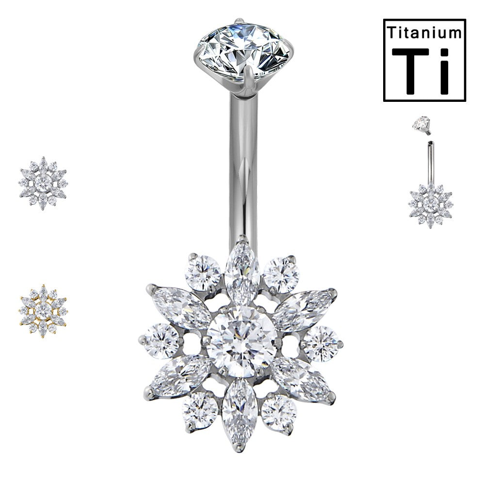 Navel Piercing Ombelicale in Titanio con Cristalli Trasparenti