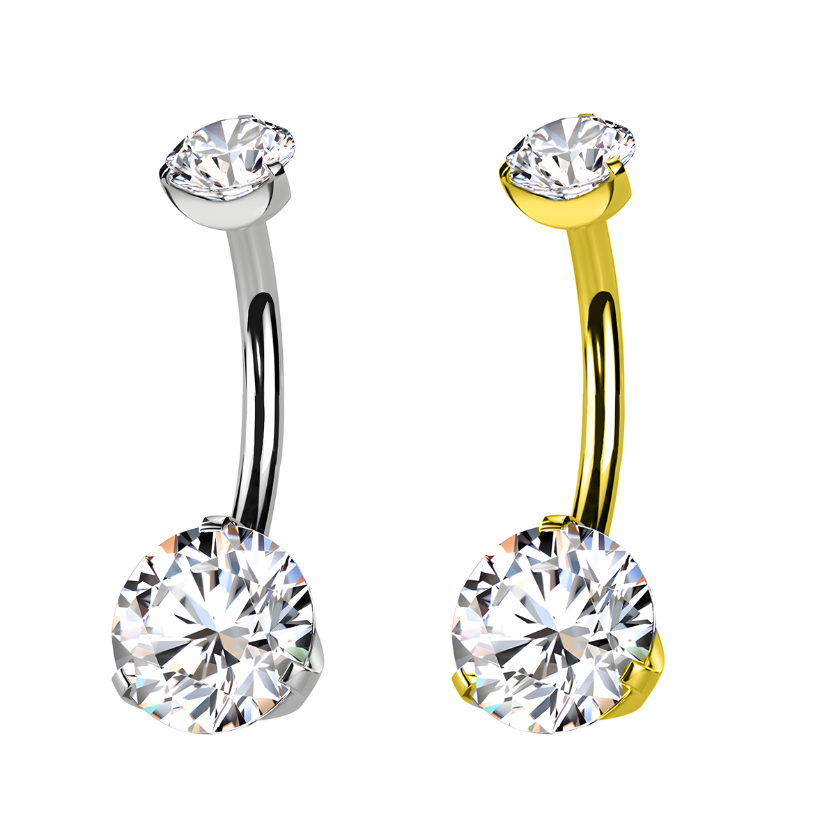 Piercing Ombelico in Titanio con doppi Cristalli a Tre Griffe
