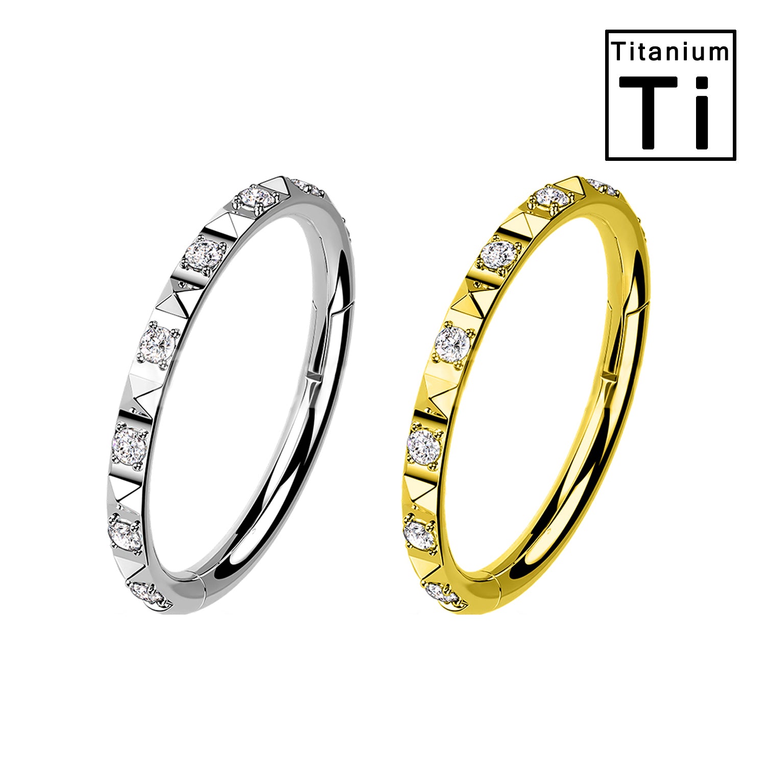 Piercing Cerchio Clicker in Titanio  con punte a forma di piramide e Cristalli