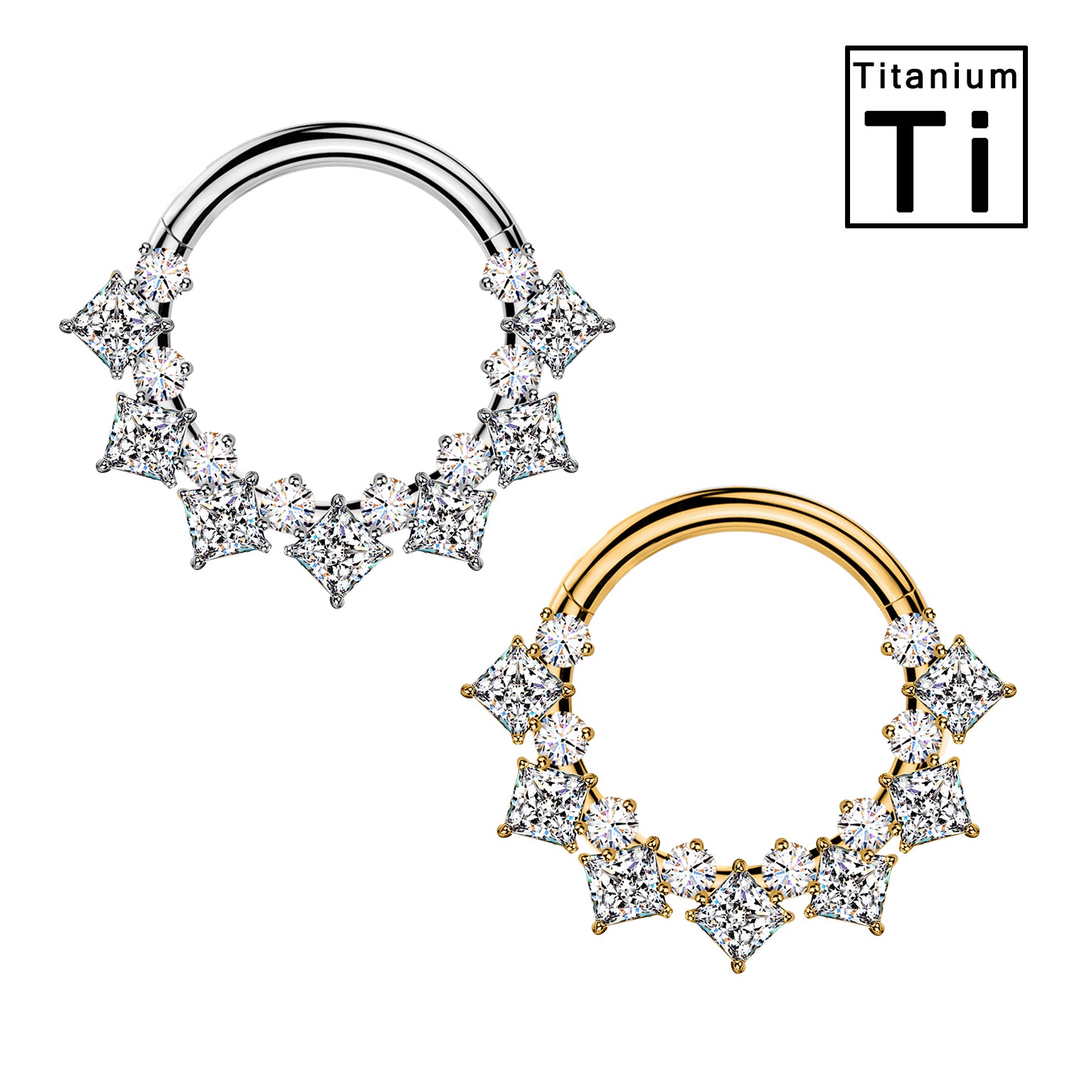 Piercing a Cerchio in Titanio con Cristallo Quadrato