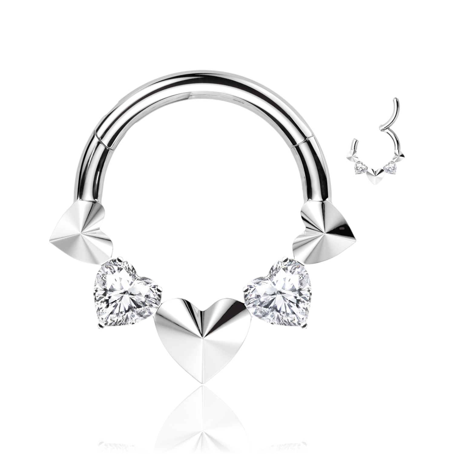 Piercing Cerchio Clicker in Titanio con Cuore e Cristalli