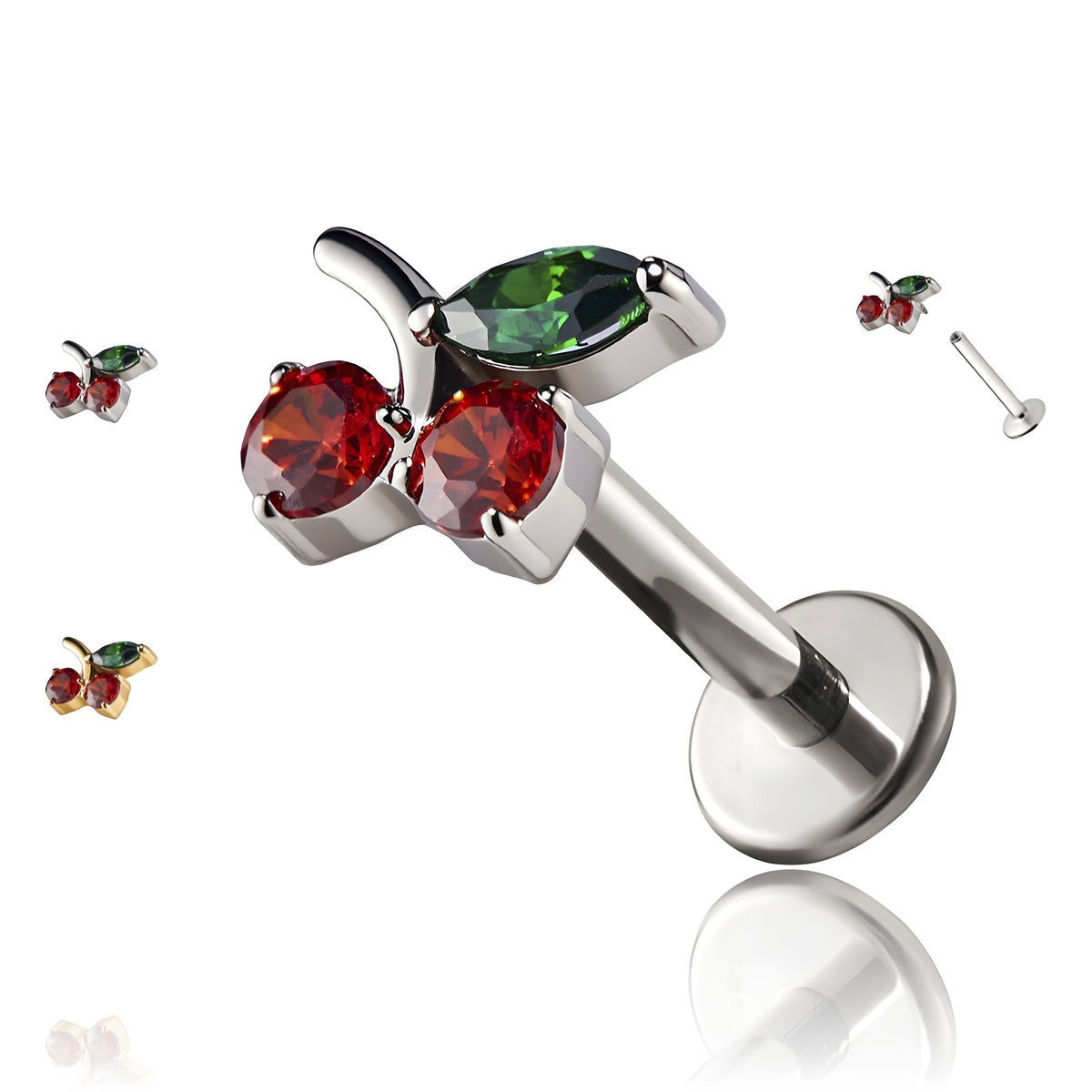 Labret in Titanio a Ciliegia con Cristalli Colorati