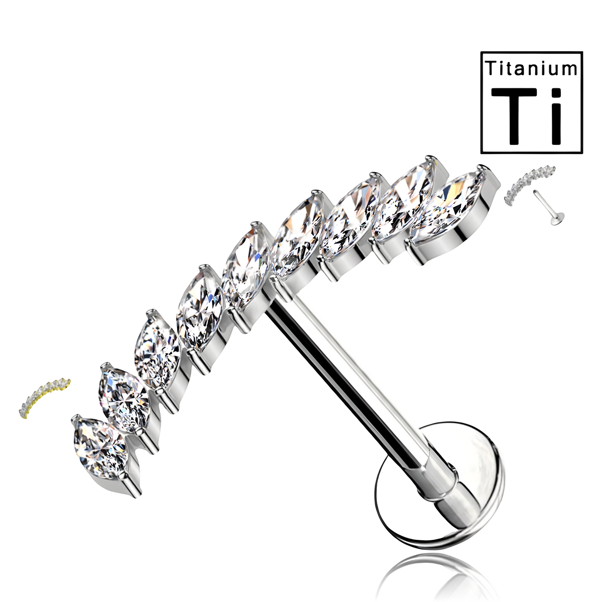 Labret in Titanio con Cristalli e con Filettatura Interna