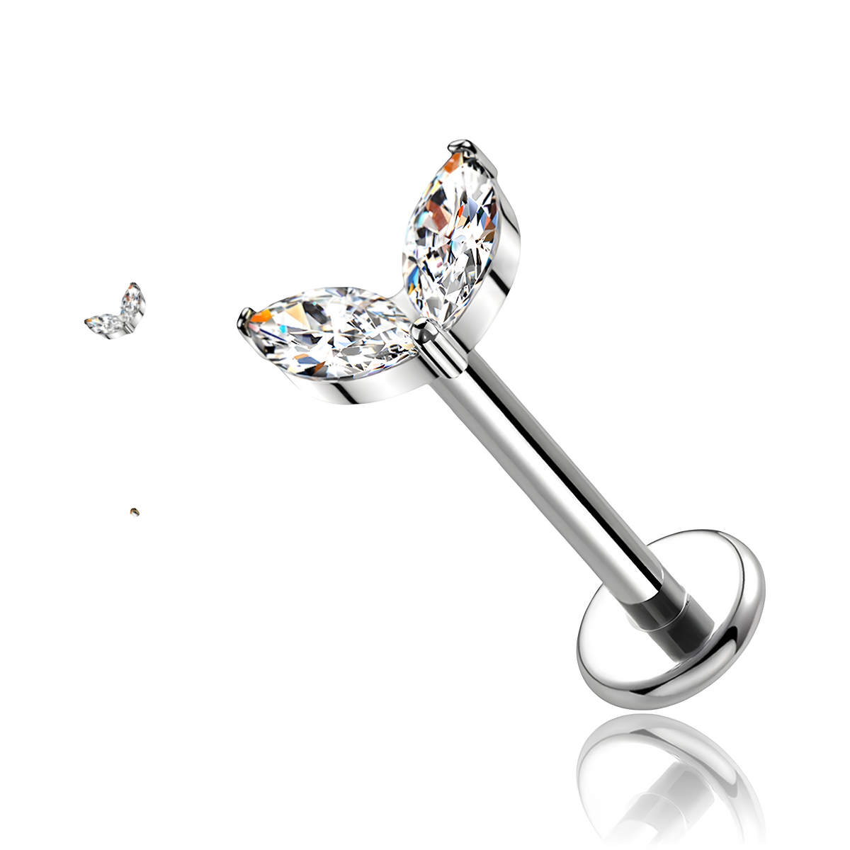 Labret in Titanio con Doppia Foglia di Cristallo