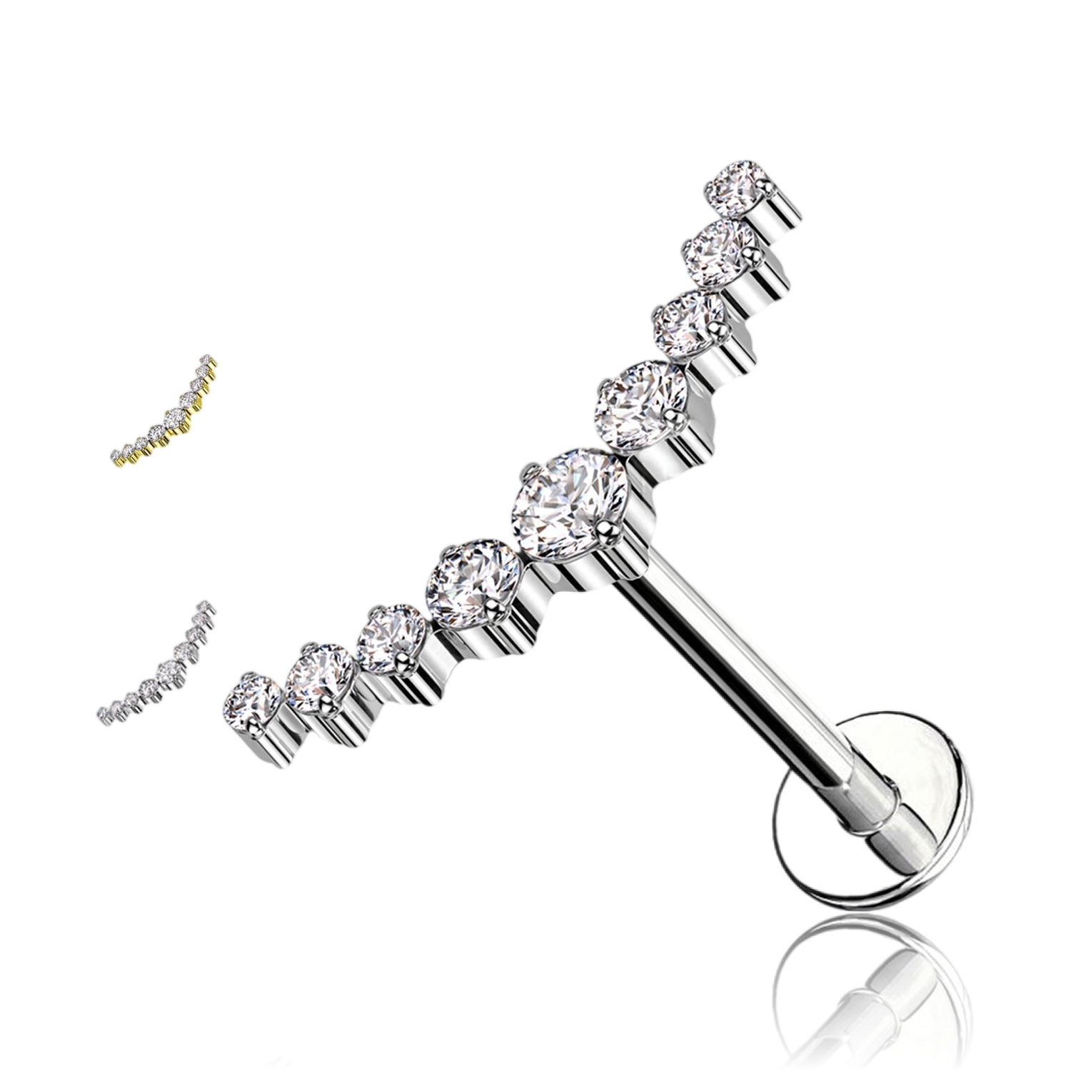 Piercing Labret in Titanio con Nove Cristalli e con Filettatura Interna