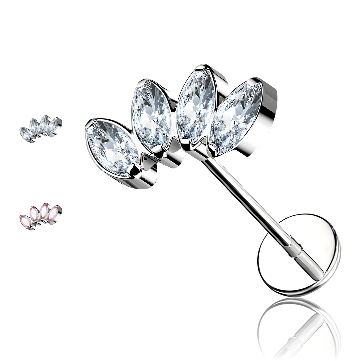 Labret in Titanio con quattro Cristalli -Push-in