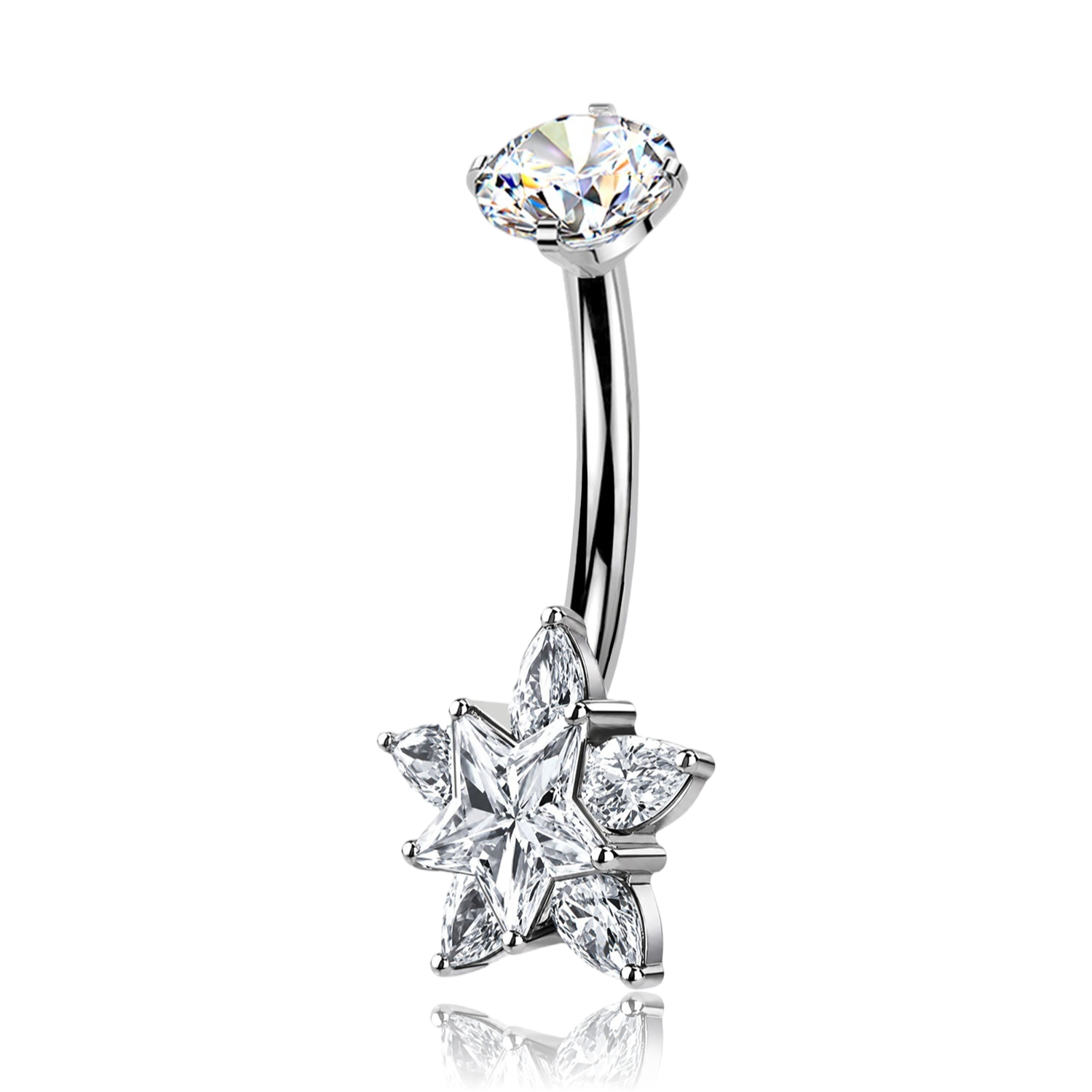 Piercing Ombelico in Titanio con Stella su Fiore di Cristalli
