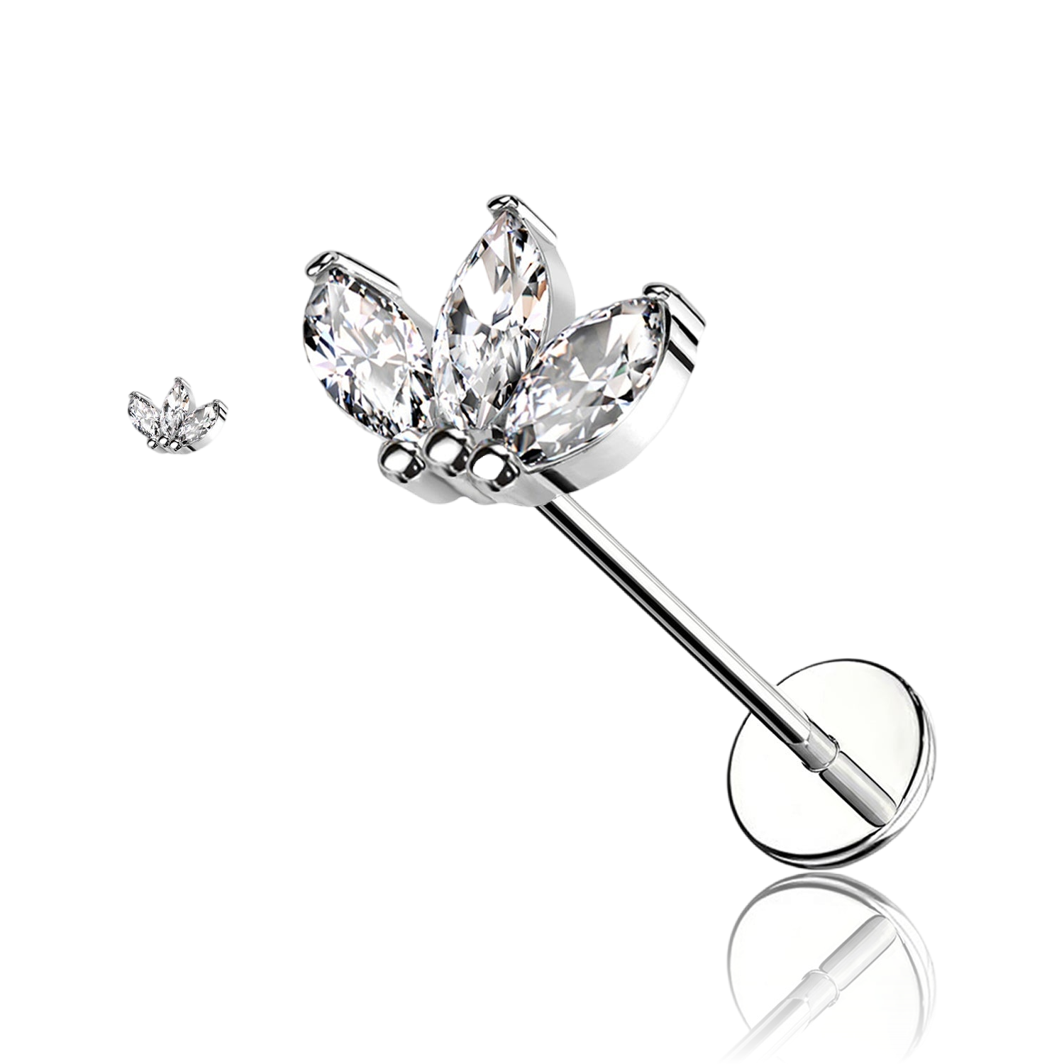 Piercing Labbro in Titanio con Fiore a Tre Petali-Push in